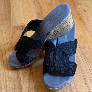 David Tate Black Woven Wedges